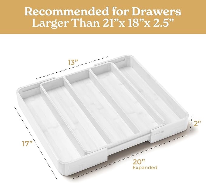 SMIRLY Silverware Drawer Organizer – Bamboo Kitchen Drawer Organizer, Adjustable Utensil Holder and Cutlery Tray, Drawer Dividers for Flatware and Kitchen Utensils-Ruum Studio Home