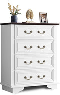 WLIVE Farmhouse Dresser for Bedroom, Tall Wood Dresser with 4 Drawers, Chest of Drawers with Roman Metal Handle for Living Room, Hallway, Closet, White-Ruum Studio Home