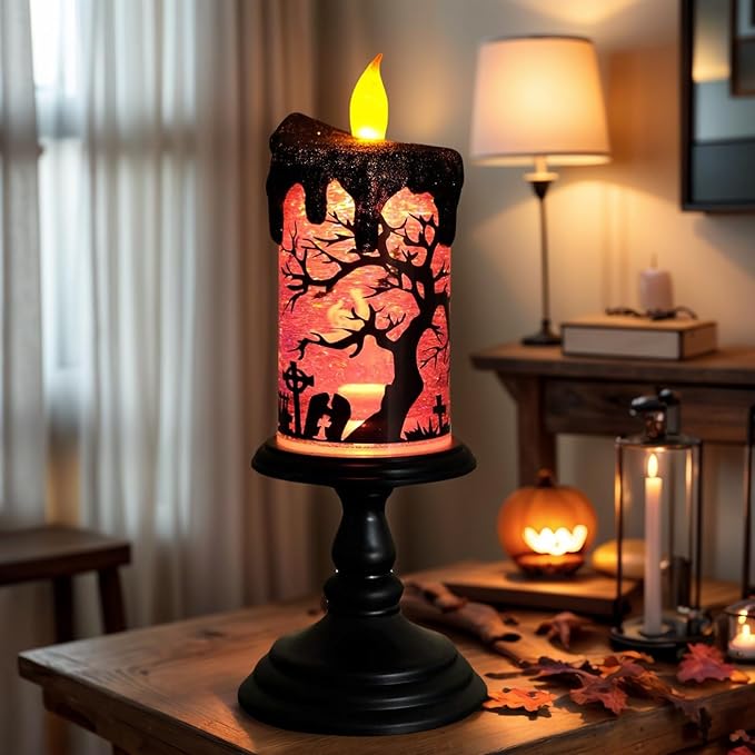 Halloween Snow Globe Tornado Flameless Candles Table Centerpiece for Celebration Party,Battery Operated LED Candle with 6 Hours Timer for Home Indoor Halloween Decoration (Ghost)-Ruum Studio Home
