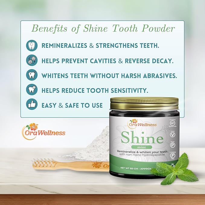 Shine Remineralizing Tooth Powder with Hydroxyapatite, Made in The USA, Fluoride Free Tooth Repair, Natural Teeth Whitening Powder, Teeth Polish & Stain Remover, Mint-Ruum Studio Home