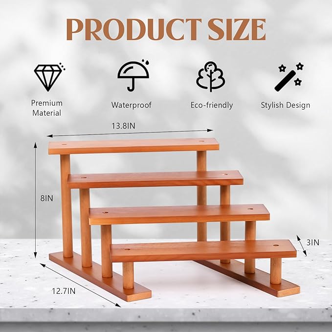 4 Tier Wooden Display Riser Stand Perfume Organizer, Dessert Table Display Set, Solid Wood Food Display Stands for Party, Bamboo Rustic Solid Wood Shelf for Cupcakes, Perfume, Cologne, Spiece-Ruum Studio Home