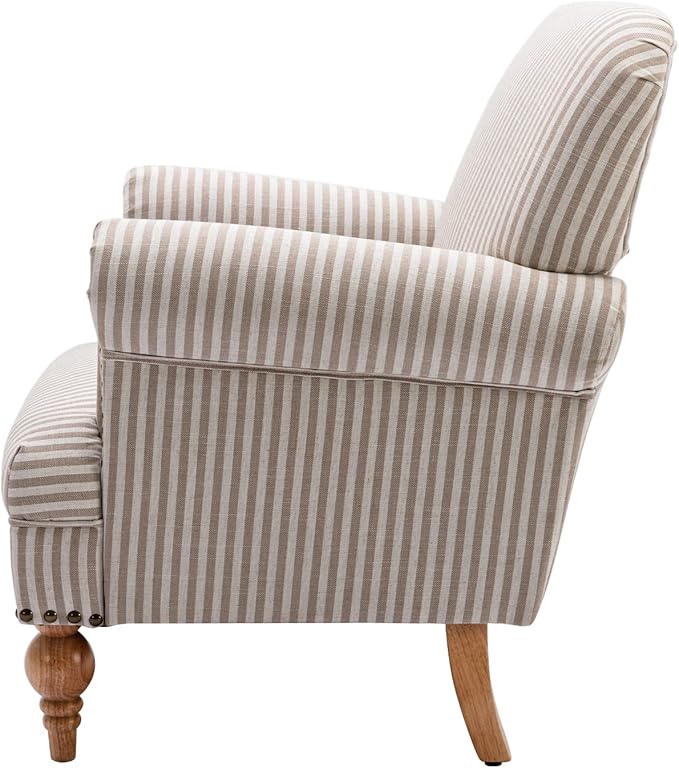 chairus Linen Accent Chair for Living Room Set of 2 Upholstered Mid Century Modern Single Sofa Chair with Solid Wood Legs Comfy Reading Chair Armchair for Bedroom/Office/Recption/Lounge, Khaki Stripe-Ruum Studio Home