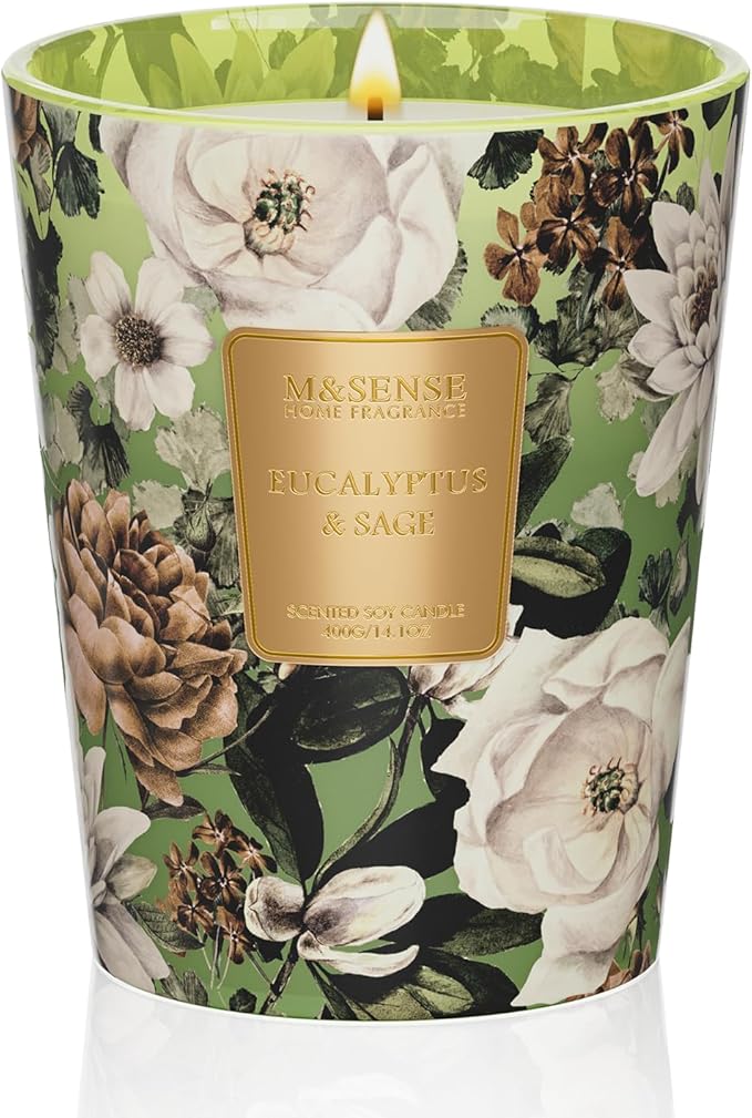 M&SENSE Eucalyptus Sage Scented Candle, 14.1oz 60H Burn Time Slow Burning, Natural Soy Candles Aromatherapy Relaxing Sleep, Home Fragrance Housewarming Gifts-Ruum Studio Home