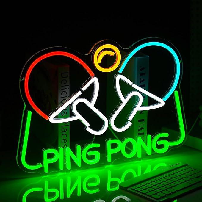 Ping Pong Neon Sign Table Tennis LED Light Up Sign for Wall Decor 16.5*11.4 In USB Dimmable Ping Pong Neon Light for Gymnasium Game Room Bedroom Gift for Table Tennis Enthusiasts(Multicolored)-Ruum Studio Home