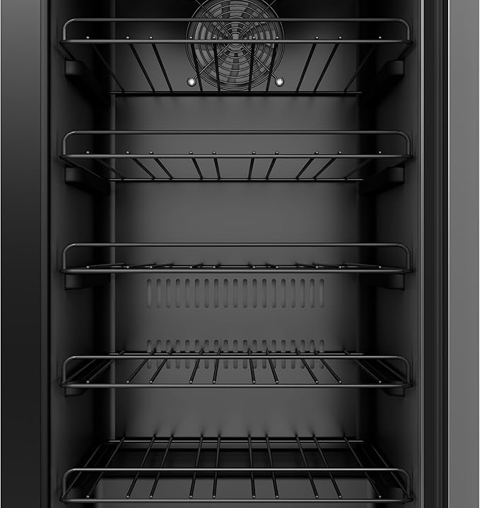 KoolMore 15” Inch Small Built-In Refrigerator and Beverage Cooler for Soda Cans, Beer Cans, Food and Fresh Snacks, 5 Wire Shelves, Adjustable Temperature Range (KM-BIR3C-GD), Stainless Steel-Ruum Studio Home