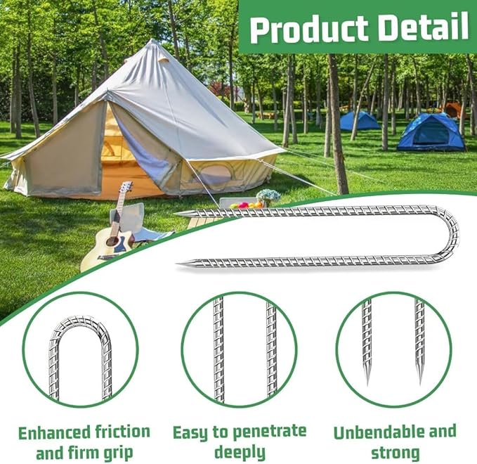 Ground-Stakes-Heavy-Duty-12 inch, U-Hook Rebar Stakes Galvanized Anti-Rust 6pcs Garden Stakes Metal Ground Anchors for Garden Dog Fence Chicken Coop Tent Trampoline Accessories Deer Fence-Ruum Studio Home