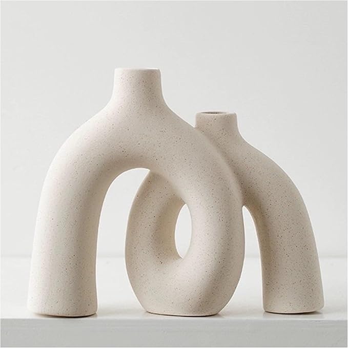 Hug Donut Decorative Vase Set - Modern Nordic Boho Style Vases Home Decor, Matte Ceramic Decorations for Living Room Shelf, Bookshelf Mantle Entryway Table or Console Décor (Cream White)-Ruum Studio Home