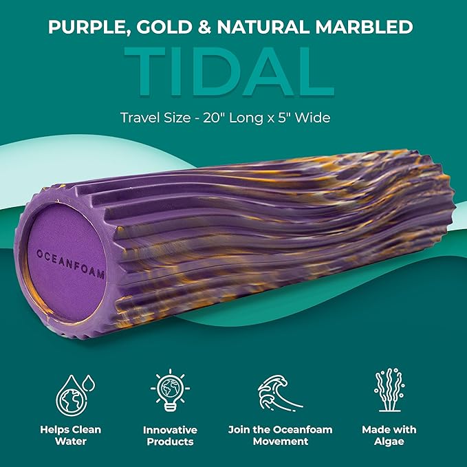 Oceanfoam Tidal Roller - Purple, Gold & Natural Marbled - Muscle Massage Foam Roller for Back Pain & Stretching - Firm & Ergonomic Wide Wave Textured - Yoga, Athletics, Wellness - Full Size, 20" x 5"-Ruum Studio Home