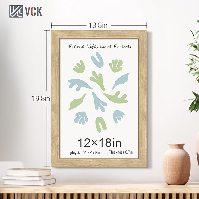 VCK 12x18 Oak Wood Frame for Poster & Picture, Natural Solid Wood Photo Frames 3 Pack, Wall Gallery Frame-Ruum Studio Home