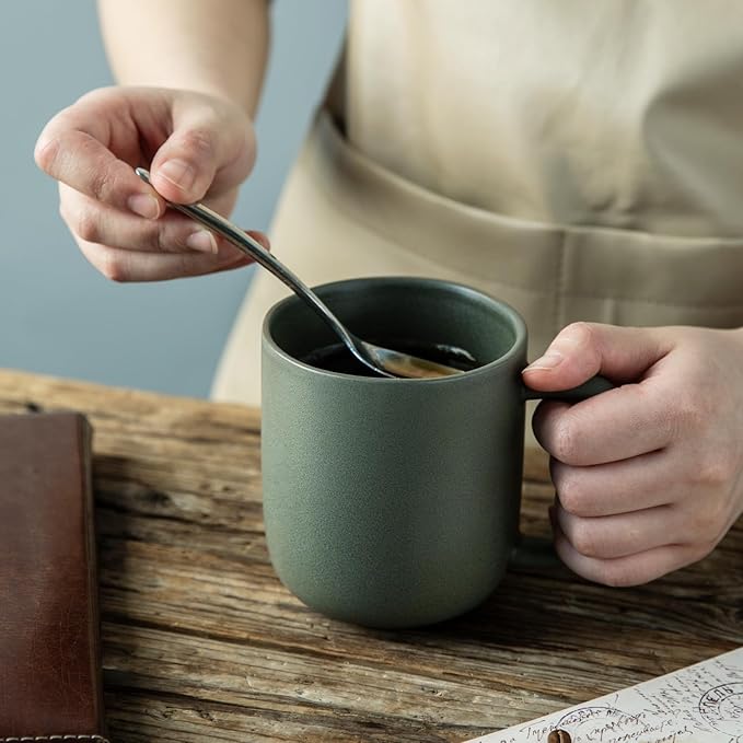 AmorArc 14oz Coffee Mugs Set of 6, Ceramic Coffee Mugs with Large Handle & Wavy Rim for Latte/Hot Cocoa/Tea, Stylish Coffee Mugs for Men Women. Oven,Dishwasher&Microwave Safe, Reactive Glaze-Ruum Studio Home