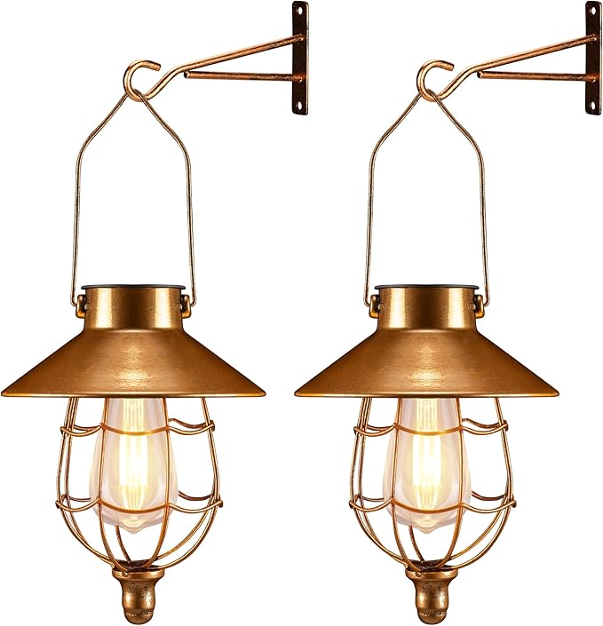 pearlstar 2 Pack Solar Lantern Outdoor Hanging Light Waterproof Metal Solar Lamp for Yard Garden Pathway Patio Porch Decor(Copper)-Ruum Studio Home