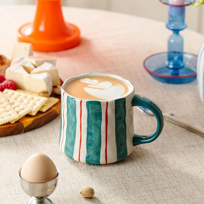 Vibrant Striped Ceramic Coffee Mug - Unique Green Design, 12oz, Microwave & Dishwasher Safe, Perfect for Daily Brews tea or coffee-Ruum Studio Home