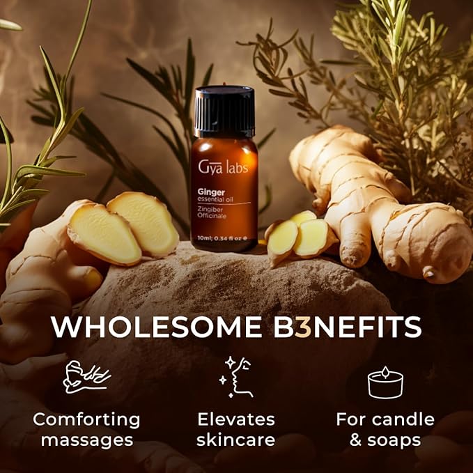 Gya Labs Ginger Essential Oil - 0.34 Fl Oz - Ginger Oil for Massage, Diffuser, Hair, Skin, Body & Candle Making Scent-Ruum Studio Home