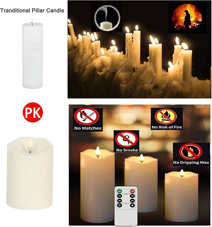 Flickering Flameless Candles with Remote, Most Realistic Battery Operated Candles, Set of 3 LED Candles with Timer for Home Wedding Halloween Christmas Decoration-Ruum Studio Home