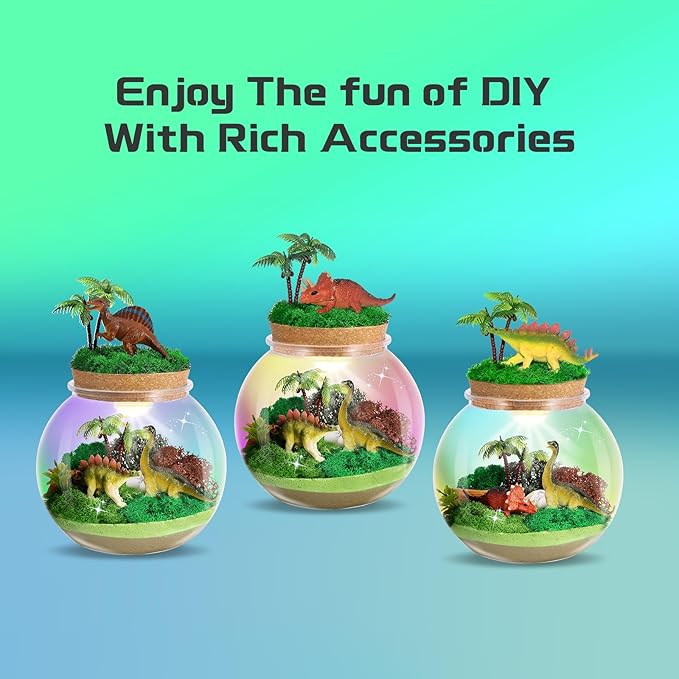 Dinosaur Light-Up Terrarium Kit for Kids- Birthday Gifts for Boys Ages 4 5 6 7 8-12 Year Old- Dinosaur Toys for Boys with Multicolor LED Light & Remote-Ruum Studio Home