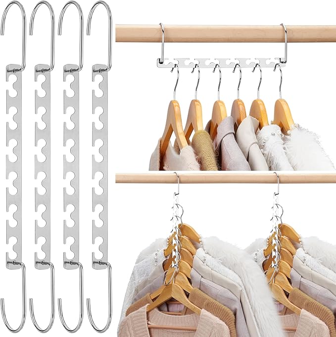HOUSE DAY Space Saving Hangers for Clothes 4 Pack, Heavy Duty Hanger Organizer | 30 Lbs Capacity |, Metal Magic Hanger, Sturdy Multi Hangers, Closet Space Saver Closet Organizers and Storage-Ruum Studio Home
