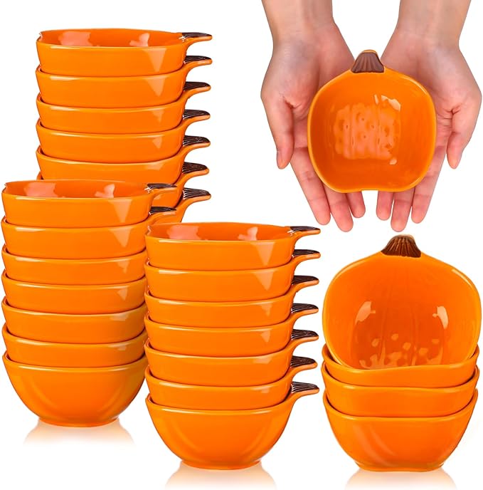 Dandat Fall Ramekins 6 oz Oven Safe Pumpkin Ceramic Ramekins Small Creme Brulee Dishes Dipping Pumpkin Baking Dish Shaped Bowl Plates for Serving Dip, Sauce, Condiments and Snack(24 Pcs)-Ruum Studio Home