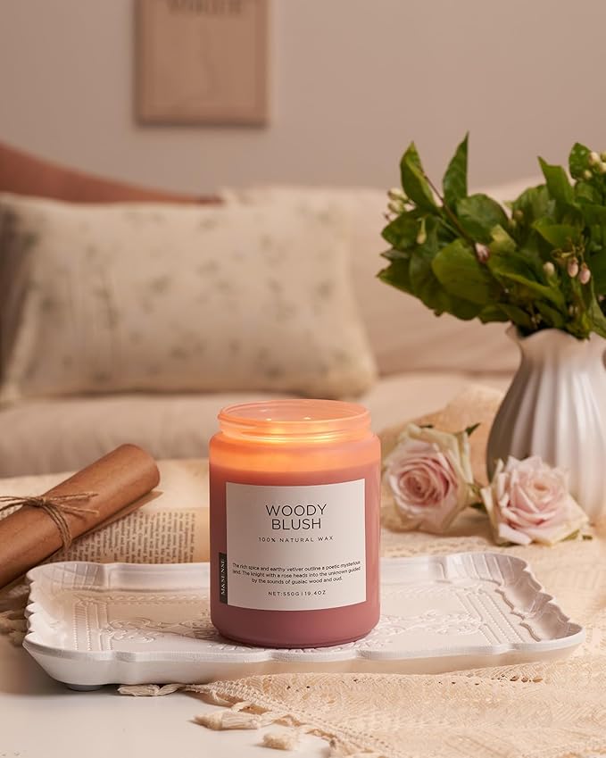M&SENSE Rose Oud Wood Soy Candles 2 Wick, Large Scented Candles 19.4oz 110 Hour Long Lasting Burn Non Toxic Natural Luxury Aromatherapy Gifts for Women & Relaxing Spa Yoga-Ruum Studio Home