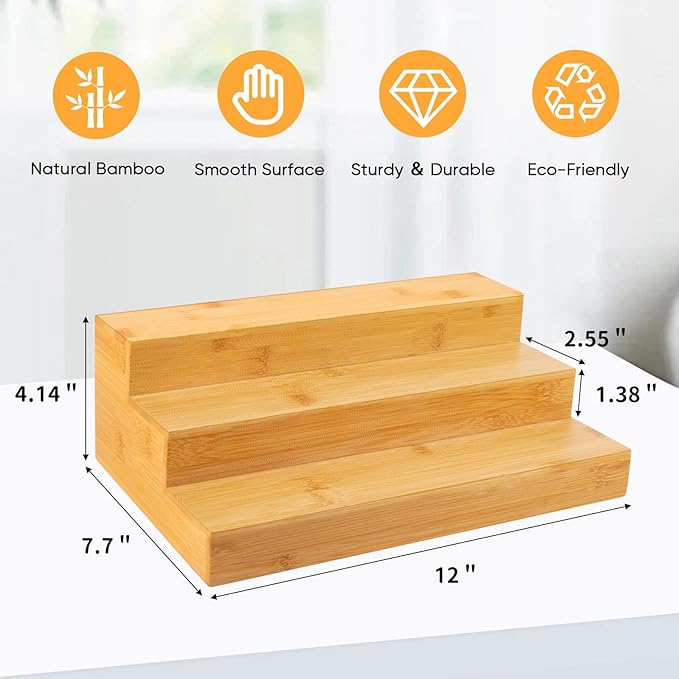 Bamboo Spice Rack Organizer for Cabinet 3 Tier Countertop Step Spice Shelf for Kitchen Storage and Organizer (2 Pack, Cabinet)-Ruum Studio Home