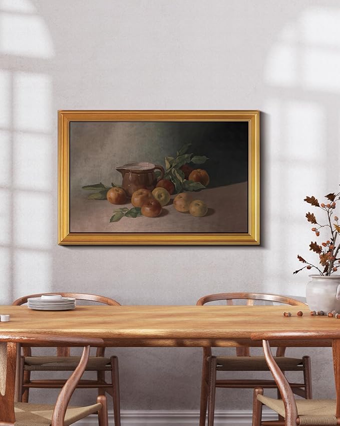 HUARCEY Gold Framed Vintage Wall Art for Living Room Harvest Apples Still Life Oil Painting Large Cottagecore Room Decor Picture Canvas Print Farmhouse Fruit Wall Decor Bedroom Kitchen Bathroom 24x36-Ruum Studio Home