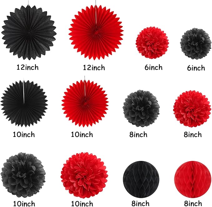 Red Black Happy-Halloween Party Decorations - 13PCS Spider Web Bats Streamers Banner ,Paper Flowers Lanterns Tissue Pom Poms Fans, Classroom Birthday Bachelorette Hanging Supplies Decor Hugfond-Ruum Studio Home