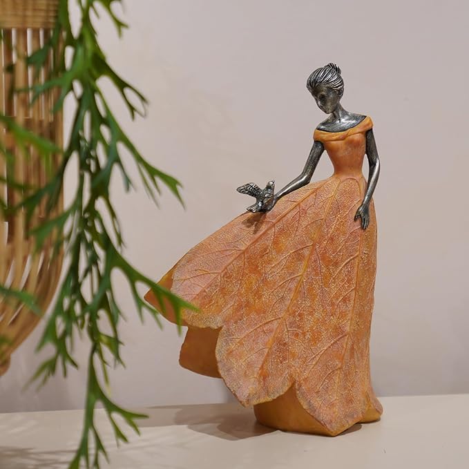 Guichifun Fairy Statue Collection Home Decoration - Orange Leaf Angel Girls Resin Fall Decor for Outside or Inside Rustic Garden Outdoor Yard Decorations Figurines Gift 8.5 x 5.25 x 12 Inch-Ruum Studio Home