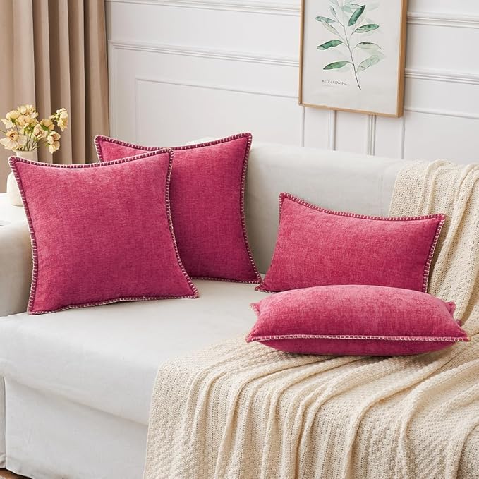 MIULEE Pack of 2 Couch Throw Pillow Covers 20x20 Inch Hot Pink Farmhouse Decorative Pillow Covers with Stitched Edge Soft Chenille Solid Dyed Spring Pillow Covers for Sofa Bed Living Room-Ruum Studio Home