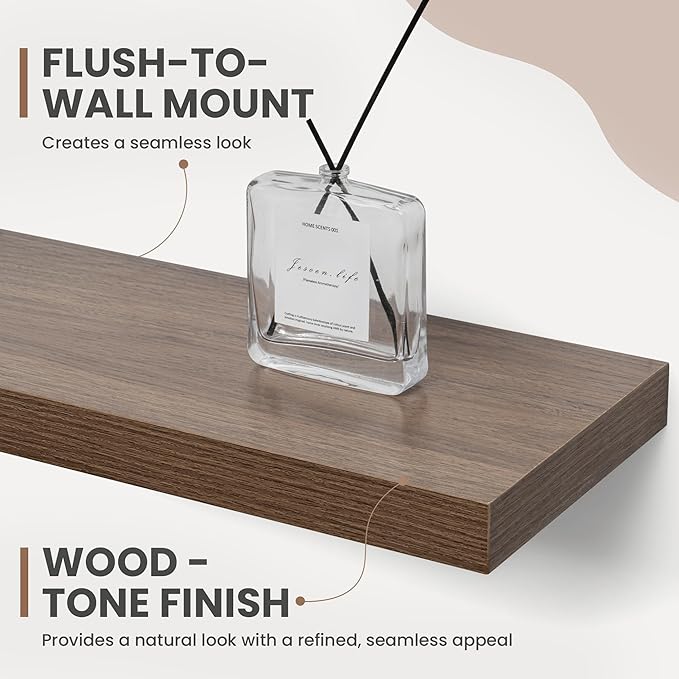 30 Inch Floating Shelves, 8 Inch Deep Floating Shelves for Wall, Hanging Shelf with Invisible Brackets, Deep Shelves for Bathroom, Bedroom, Living Room, Walnut, Set of 2-Ruum Studio Home
