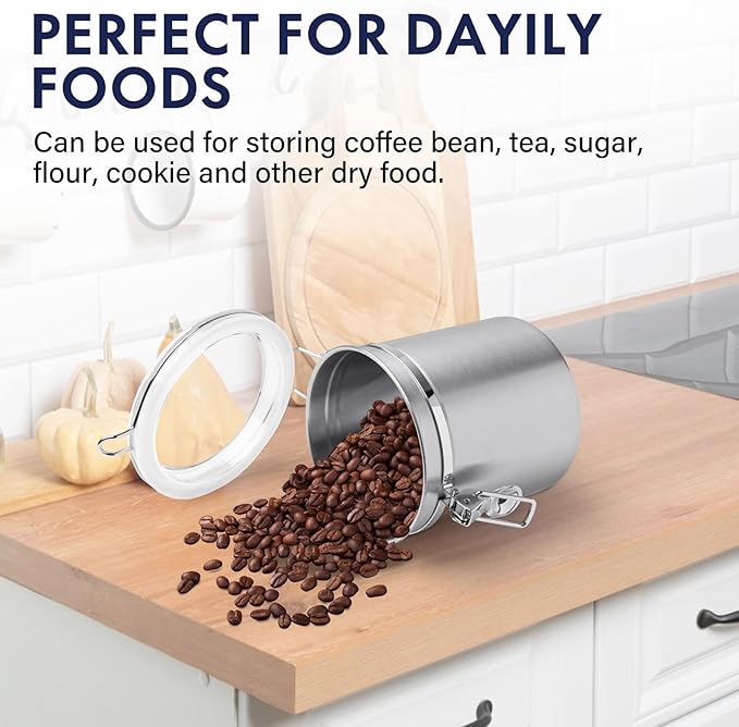 ENLOY 4-Piece Stainless Steel Airtight Food Storage Canister Set with Clear Lid, Containers Sets for Kitchen Counter for Sugar, Flour, Tea, Candy, Cookie, Spice, 28/32/38/65 oz-Ruum Studio Home