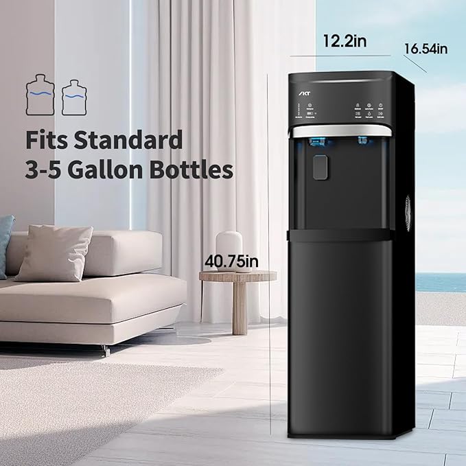IKT Self-Cleaning Bottom Load Hot and Cold Water Cooler Dispenser with Ice Maker for 5 Gallon Bottle 22lbs Daily Capacity Perfect for Home Black-Ruum Studio Home