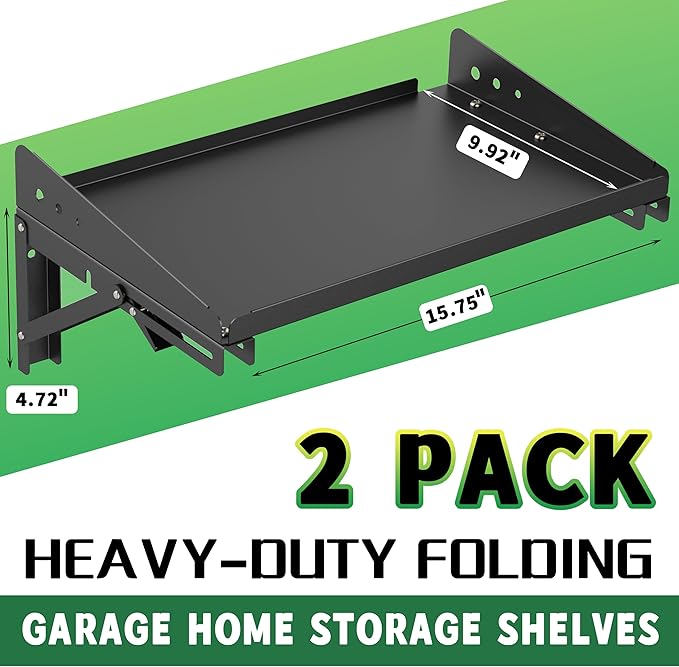 ULIBERMAGNET Garage Folding Storage Rack Shelves,100LB Metal Wall Mounted Adjustable Rail Shelf for Garage,Power Tools,Toolbox,Storage Shelves with Lip for Workshop Kitchen Office (2 Pack)-Ruum Studio Home