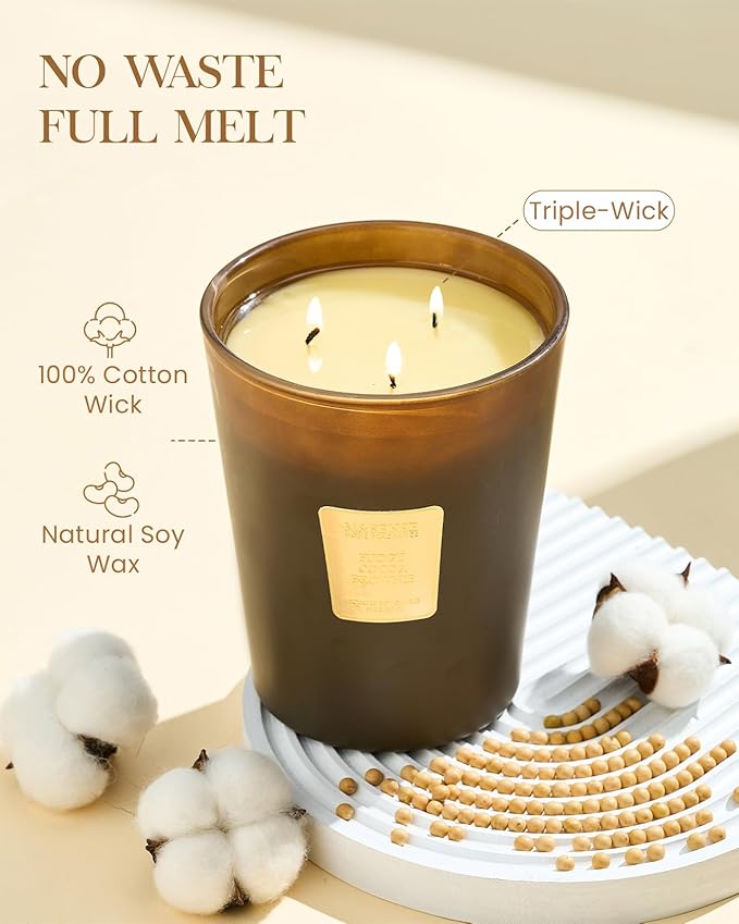 M&SENSE Fudgy Cocoa Brownie Scented Candle 35oz 150H Burn Time Long Lasting, 3-Wick Natural Aromatherapy Candle Highly Scented, Home Fragrance Housewarming Gifts-Ruum Studio Home