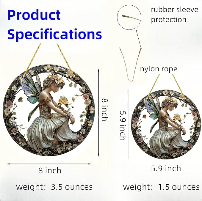 Flower Fairy Garden Decorations Angel Wing Christmas Halloween Deco Statue Art Elf Sculpture Hanging Craft for Outdoor Yard Courtyard Lawn Patio Window Acrylic Ornament Home Gift (B,S: 6*6 IN)-Ruum Studio Home
