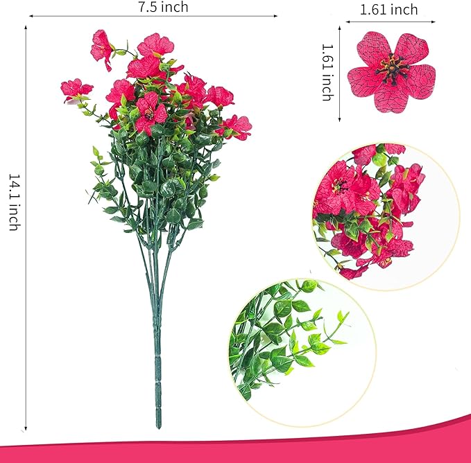 ‌20 Bundles Artificial Flowers for Outdoors‌ with 6 Faux Butterflies, UV Resistant ‌Fake Flowers‌ with Eucalyptus Leaves, ‌Artificial Plants Outdoor‌ for Patio Garden Porch Home Decor (Rose Red)-Ruum Studio Home