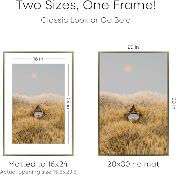Homeforia 20x30 Picture Frame Bronze, High End Metal 20 x 30 Large Poster Frames with Mat 16 by 24 for Photo, 20x30 Brass Frame Matted to 16x24, 30x20 Hanging Frame, Tempered Glass, Wall Kit, Set of 1-Ruum Studio Home