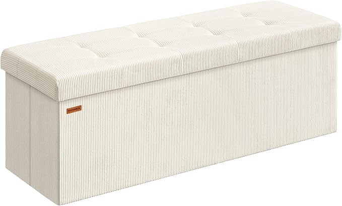 SONGMICS MAZIE Collection - Storage Ottoman Bench, Foldable Foot Rest, 15 x 43 x 15 Inches, End of Bed Bench, Storage Chest, Load 660 lb, Living Room, Bedroom, Entryway, Cream White ULSF604W01-Ruum Studio Home