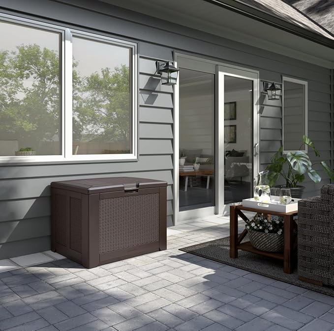 Rubbermaid Medium Resin Outdoor Storage Deck Box (74 Gal) Weather Resistant Brown Deck Organization for Home/Backyard/Pool Chemicals/Toys/Garden Tools/Porch/Patio Cushions-Ruum Studio Home