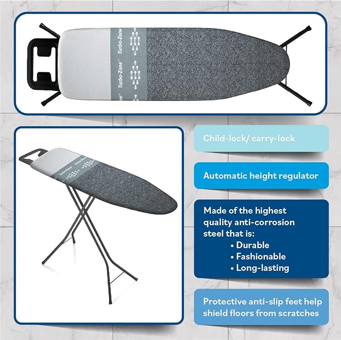 Bartnelli Classic Ironing Board with New Patent Technology | Made in Europe Iron Board with Patent Fast-Glide Zone, 4 Layer Cover & Pad, Height Adjustable, Safety Iron Rest, 4 Premium Steel Legs-Ruum Studio Home