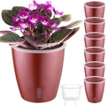 Self Watering Pots for Indoor Plants, 6-Pack 5'' Self Watering Planter with Drainage Holes, Small African Violet Pots with Water Indicator, Clear Wick Orchid Pot, Rose Gold-Ruum Studio Home