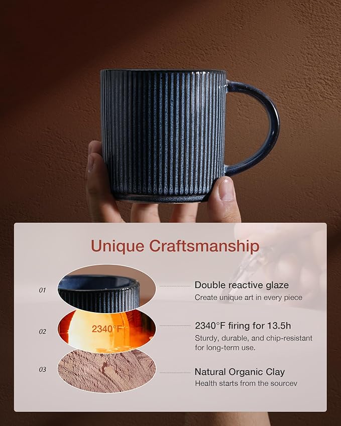 famiware Coffee Mug Set for 6, Star 12 oz Catering Mugs Cup Set with Handle for Coffee, Tea, Cocoa, Milk - Ceramic Stoneware Drinkware Set, Nebulas Blue-Ruum Studio Home