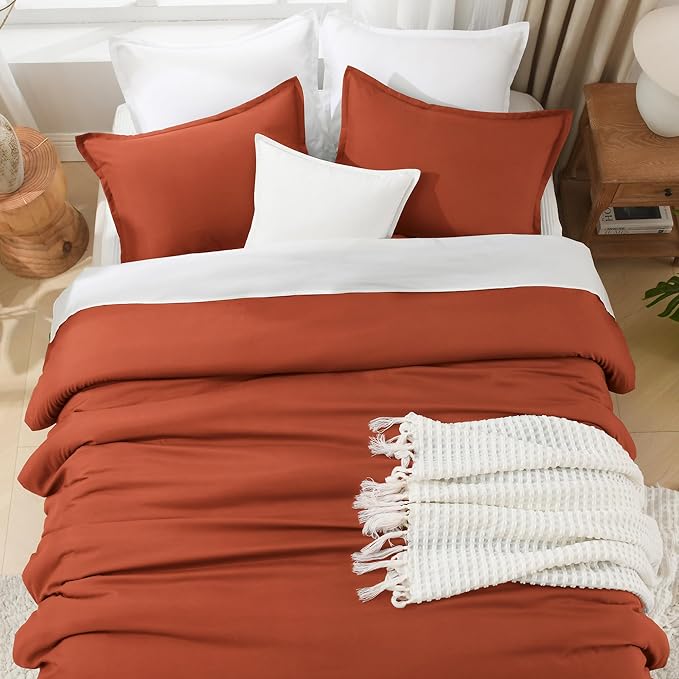 Litanika Burnt Orange California King Comforter Set - 3 Pieces Terracotta Cal King Lightweight Soft Solid Bed Comforter, Oversized Fluffy Quilt Blanket Bedding Set (104x96In, 2 Pillowcases)-Ruum Studio Home