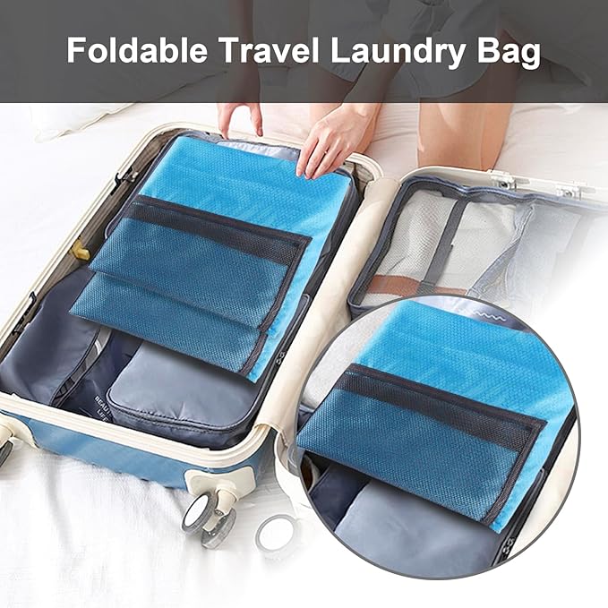 Femuar Laundry Bag Backpack Durable Laundry Bag with Shoulder Straps and Mesh Pockets Portable Laundry Dirty Clothes Hamper Bag for College Dorm (Blue)-Ruum Studio Home