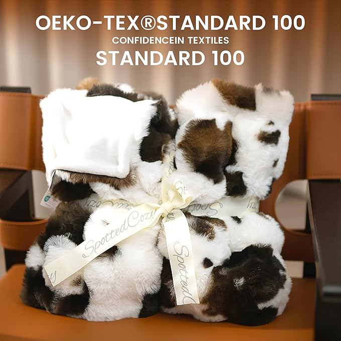 Cow Print Faux Fur Throw Blanket for Couch, Soft & Plush Fuzzy Blanket for Sofa, Bedroom, Living Room, Super Soft Warm for Adults Kids Girl Gifts Bedroom Couch Sofa Travel,60x80 Inches Black Brown-Ruum Studio Home