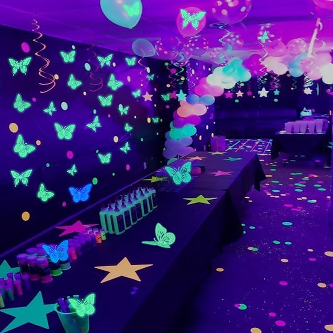 SAOROPEB Glow in The Dark 3D Butterfly 24 Pcs 3 Sizes, Luminous Butterfly Stickers for Ceiling or Wall, Glow in The Dark Party Supplies, Removable Luminous Stickers for Kids Babys Nursery (Green)-Ruum Studio Home
