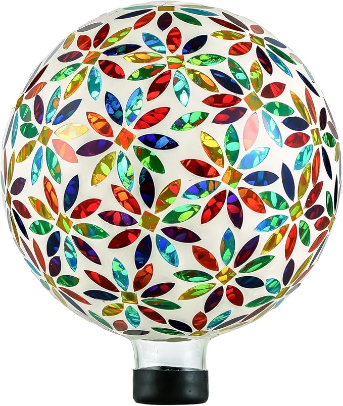 VOREEN Mosaic Glass Gazing Ball Outdoor Gazing Globe, Reflective Ball Yard Decoration for Homes, Patio, Lawn and Gardens, Gift for Mom Wife Friend, 10-Inch, Multi Colored Flowers Design-Ruum Studio Home