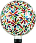 VOREEN Mosaic Glass Gazing Ball Outdoor Gazing Globe, Reflective Ball Yard Decoration for Homes, Patio, Lawn and Gardens, Gift for Mom Wife Friend, 10-Inch, Multi Colored Flowers Design-Ruum Studio Home