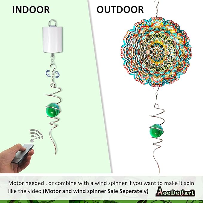 Wind Spinner Tail Gazing Ball Spiral Decorative Wind Spinner Sun Catcher 11inch Tail and 2 inch Glass Orb. Indoor Outdoor Garden Decoration Wind Sculptures-13 inch Height (Green)-Ruum Studio Home