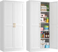 71" Tall Metal Pantry Cabinet, White Kitchen Pantry Storage Cabinet with 4 Adjustable Shelves and Gold Handles, Cupboard for Kitchen, Dining Room, Living Room, Bathroom-Ruum Studio Home
