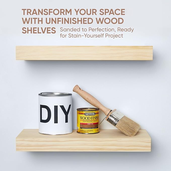 Homeforia 18 inch Natural Floating Shelf, High End Solid Real Wood 18inch Small Floating Shelves for Wall Mounted, Natural Wooden Floating Shelves, Heavy Duty Bracket, 18 X 6.5 X 1.75 in, Set of 4-Ruum Studio Home