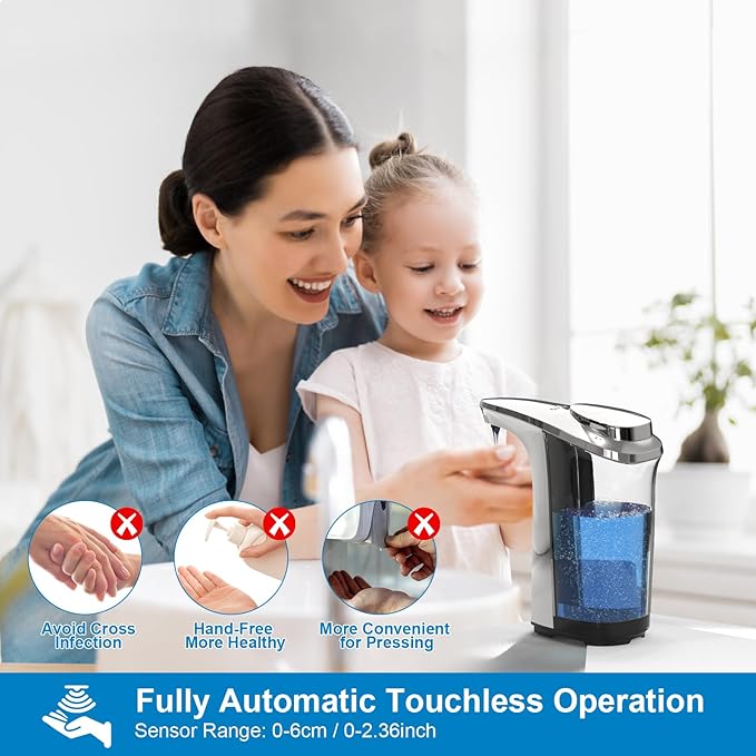 Automatic Soap Dispenser, Touchless Dish Soap Dispenser 17oz/500ml with Upgraded Infrared Sensor, 5 Adjustable Soap Dispensing Levels, Liquid Hand Dispenser for Bathroom (Silver Set)-Ruum Studio Home